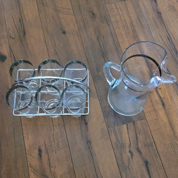 Vintage - MCM Dorothy Thorpe Highball Mercury Band Silver Glasses & Pitcher - Picture 2 of 4